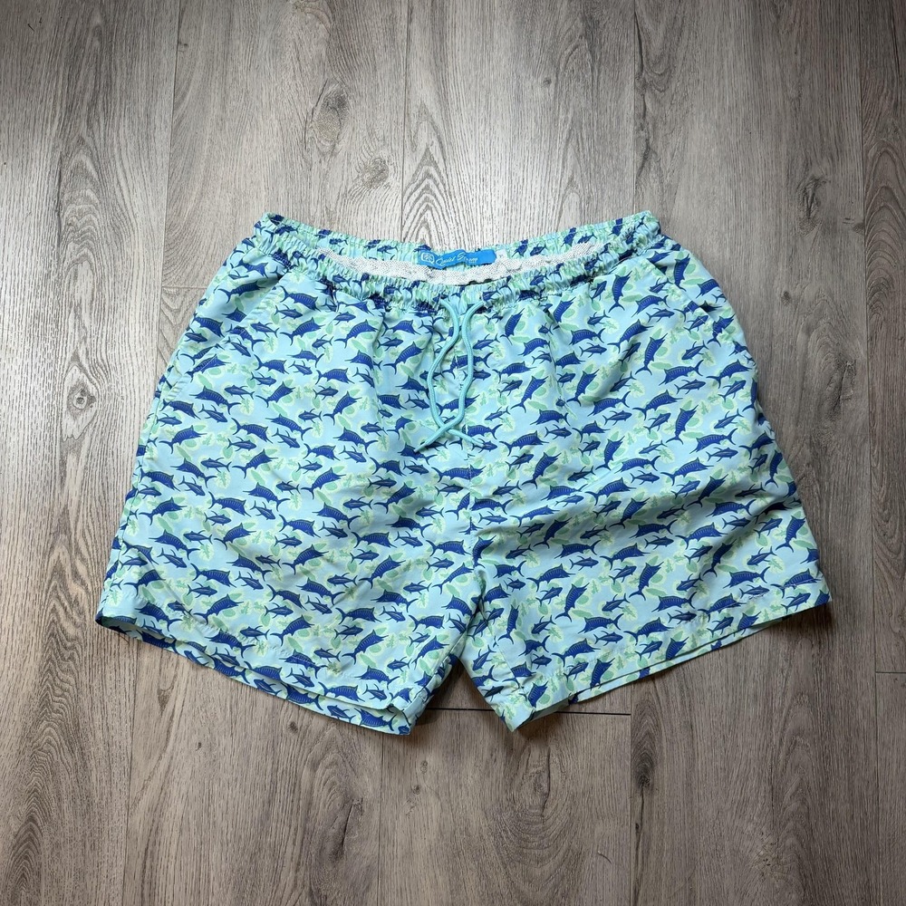 Quiet Storm Shorts Mens‎ XL Blue Tropical Fish Swim Trunks Elastic Waist Lined
